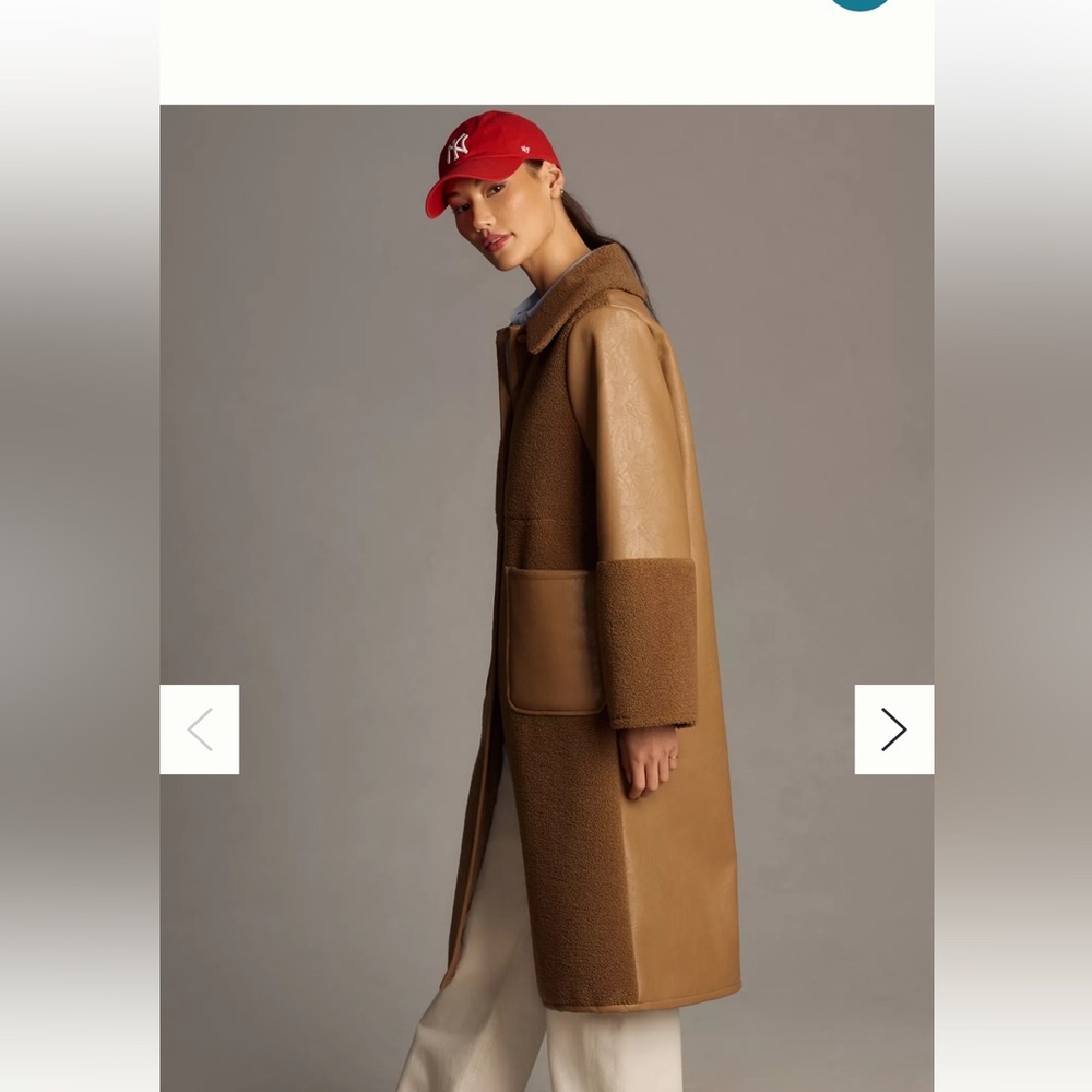 Avec Les Filles Brown Faux-Shearling Trench Coat with Leather Trim - Picture 4 of 4